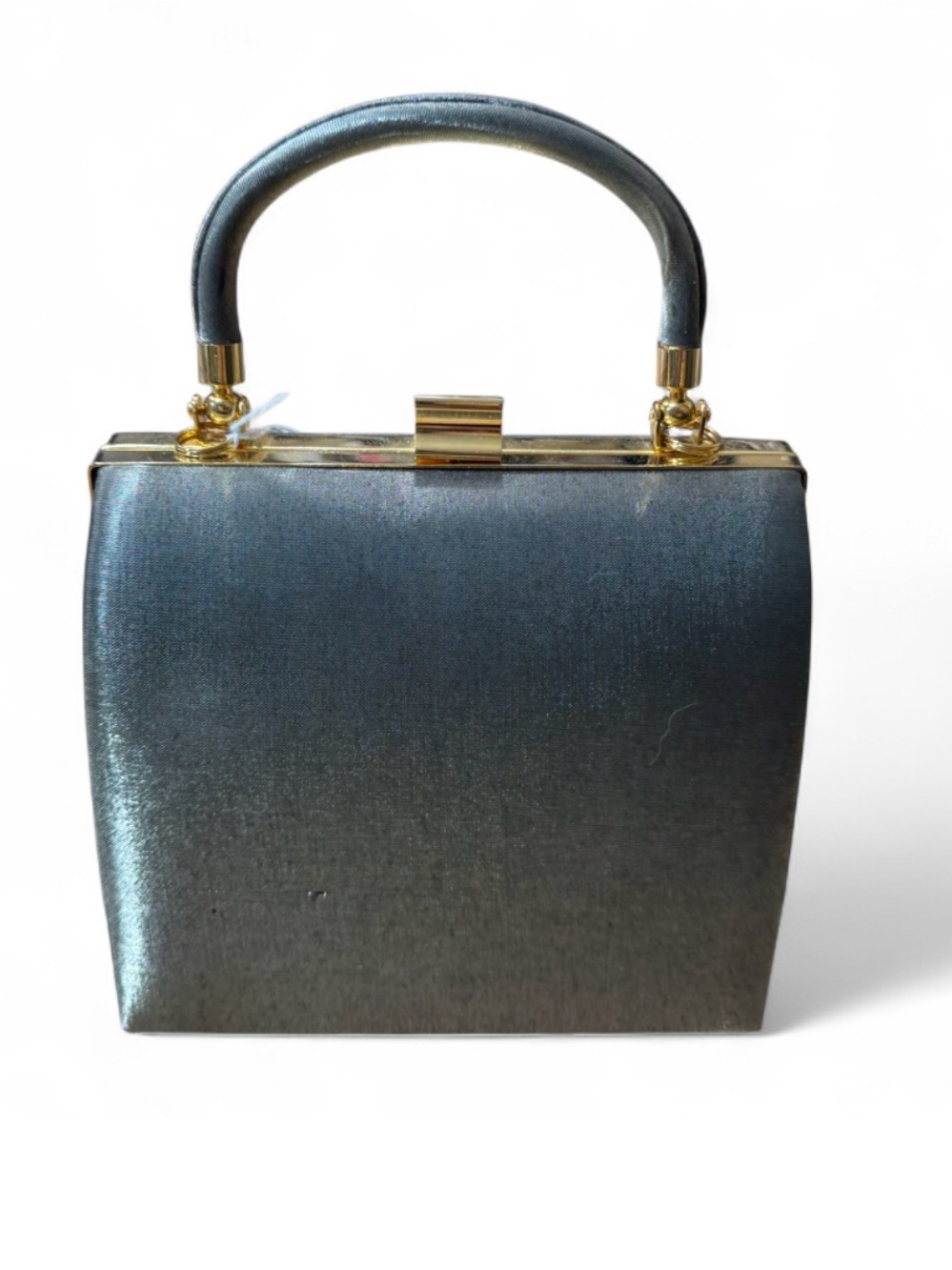Vintage Imfined Shimmering Antique Green Metallic Top Handle Frame Bag